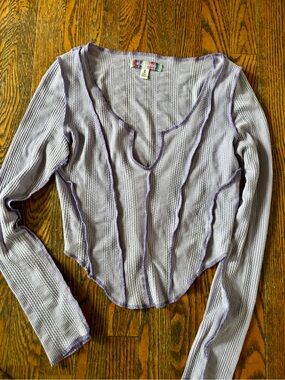 Anthropologie Lavender Ribbed Long Sleeve Top with Contrast Seams
